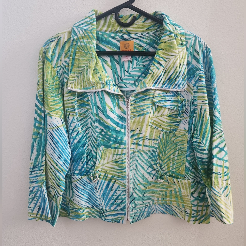 Ruby Rd. Women's Multi Palm Leaf Linen Blend Jacket